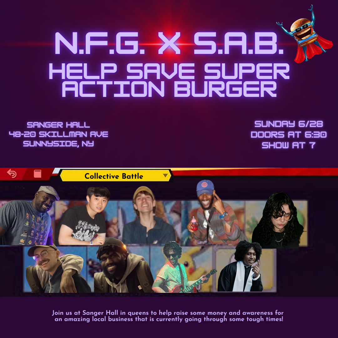 Help Save Super Action Burger event poster